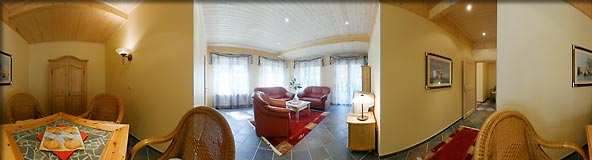 360-Grad-Panorama der Essecke des Seeappartement 2 · Ferienpark am Ellbogensee