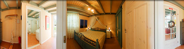 360-Grad-Panorama Ferienhaus "Klabautermann" Schlafzimmer/Flur Marina-Park Scharmuetzelsee