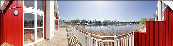 360-Grad-Panorama Ferienhaus "Kolumbus" Terrasse - Marinapark Scharmuetzelsee