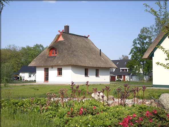 Foto: Kleines reetgedecktes Ferienhaus im Reethausdorf Scharmuetzelsee