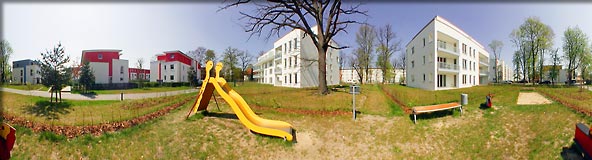 Interaktives JAVA-Panorama auf Mausklick! 360-Grad-Panorama:Gartenseite am Alleehaus im Schweizer Viertel
