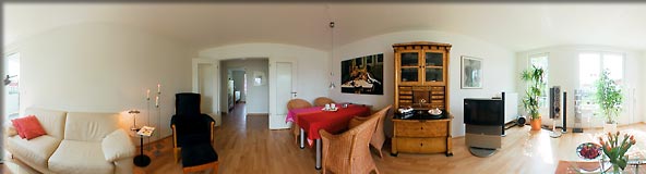 360-Grad-Panorama: Wohnzimmer der Mietwohnung im Alleehaus im Schweizer Viertel
